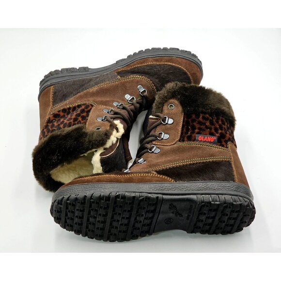 Hinher Women's Brown Leather Fur-Lined Lace-Up Boots Made In Italy Sz 8.5 (39) 2 - Picture 15 of 16